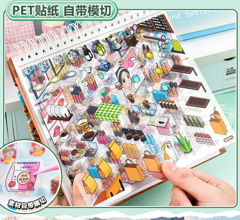 Kawaii Store Code Goods Series Sticker Scene Collection 3D Scene Book DIY Handmade Sticker Home Decoration Party Sticker Gifts