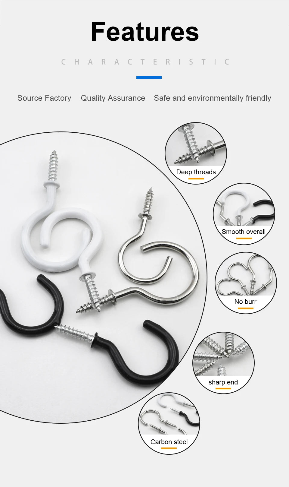 JUIDINTO 10-30pcs Cup Hook Screws 1/2"-2" Screw-in Hook Ceiling Tapping Screw Hook Carbon Steel for Kitchen Hanging