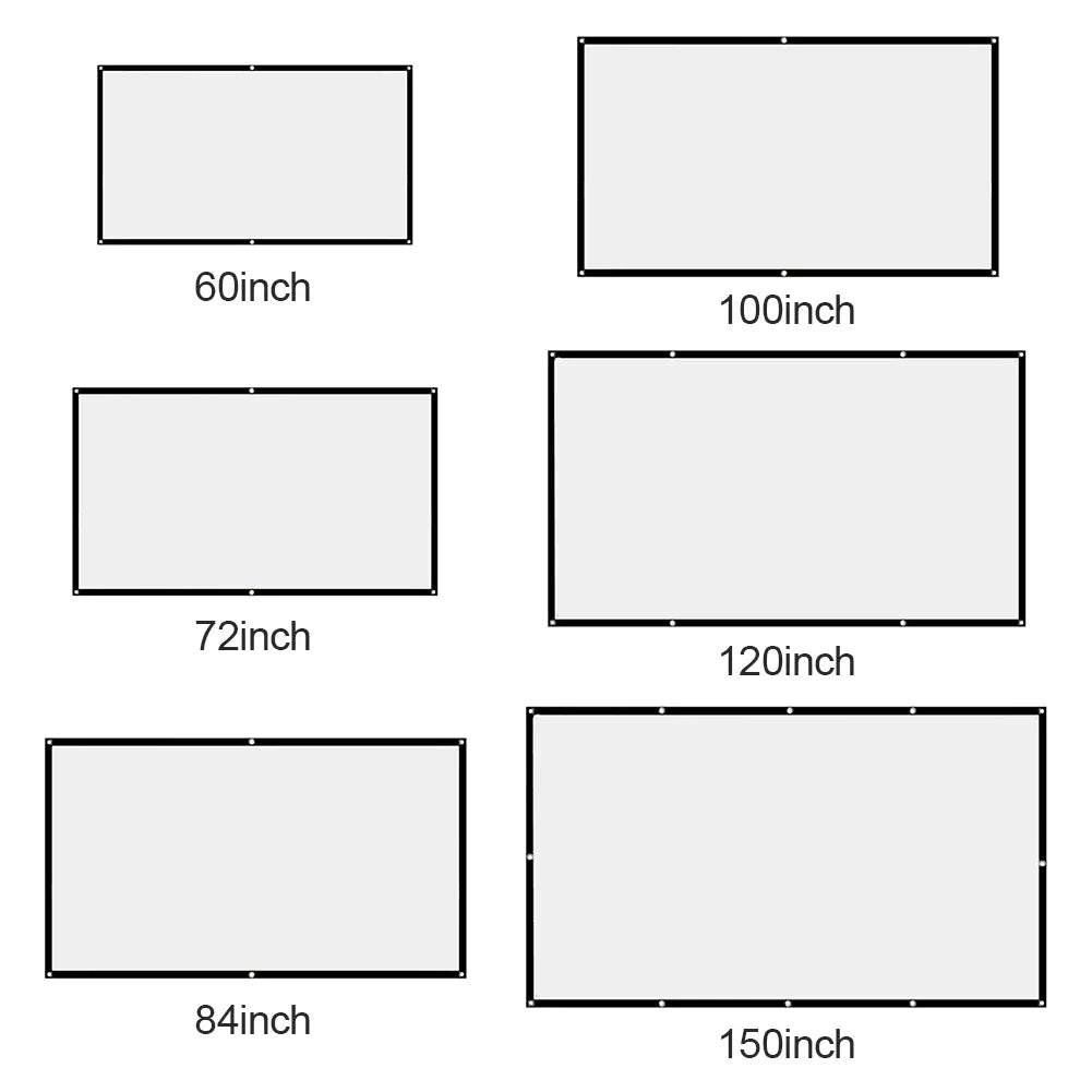 60-150 inch Foldable 16:9 Projector Screen Portable High Density White No Creases Soft Home Movie Theater HD Projection Screen