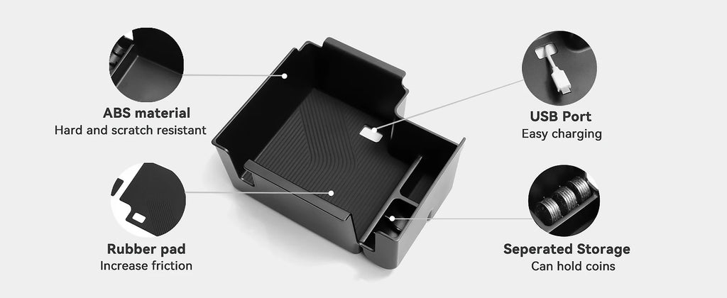 Car Armrest Storage Box Lower Center Console Organizer Cup Holder Storage Box Wireless Charger Panel Mat For KIA EV9 2024 2025