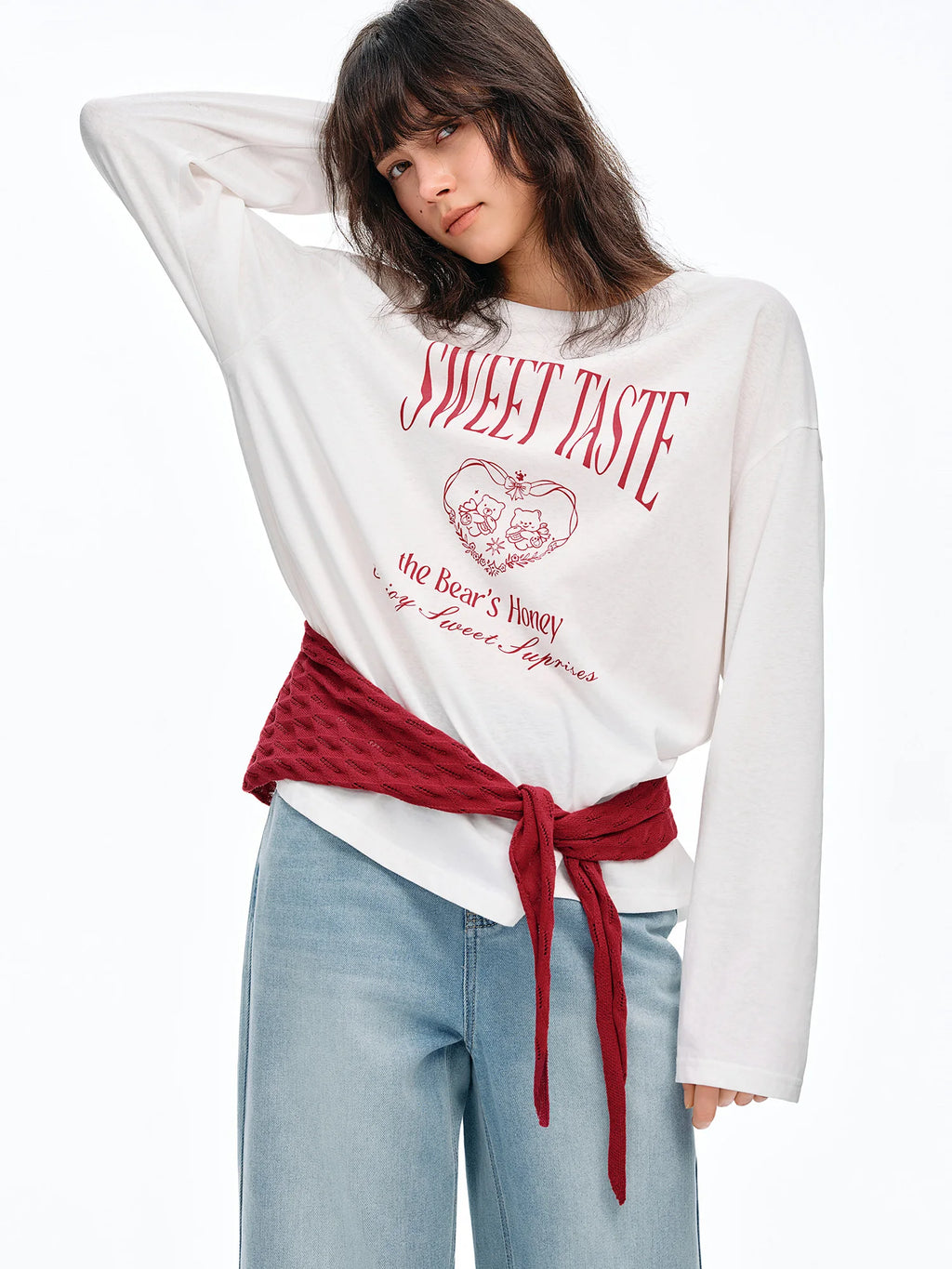 DUSHU Knitted Shawl Long-Sleeved T-Shirt 2026 Summer New Casual Two-Piece Set Letter Printed Leisure Chic Korean Trendy