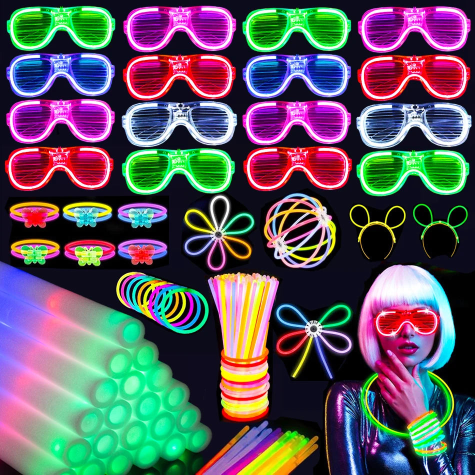 Glow in the Dark Party Supplies Foam Glow Sticks LED Glasses Neon