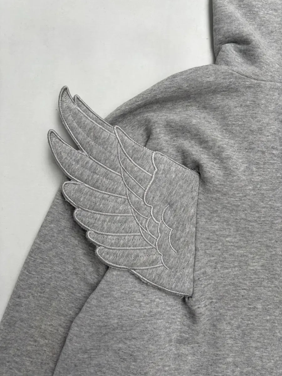 American Retro Three-dimensional Wing Fashionable Hooded Sweatshirt with High Street Simple Design Solid Color Zipper Cardigan