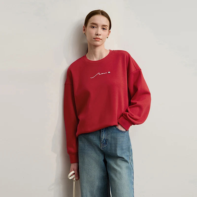 Amii Woman Sweatshirts 2025 Winter New Loose Warm Long Sleeve Female Sweatshirt Embroidery Pullover O-Neck Top Female 12524025