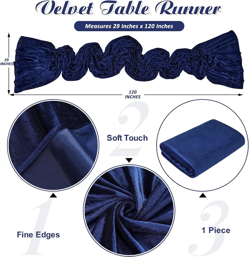 1pc Navy Blue Velvet Table Runner: 29x120 Inches Table Runners - 10ft Long Stretch Velvet Fabric for Reception Table Decorations