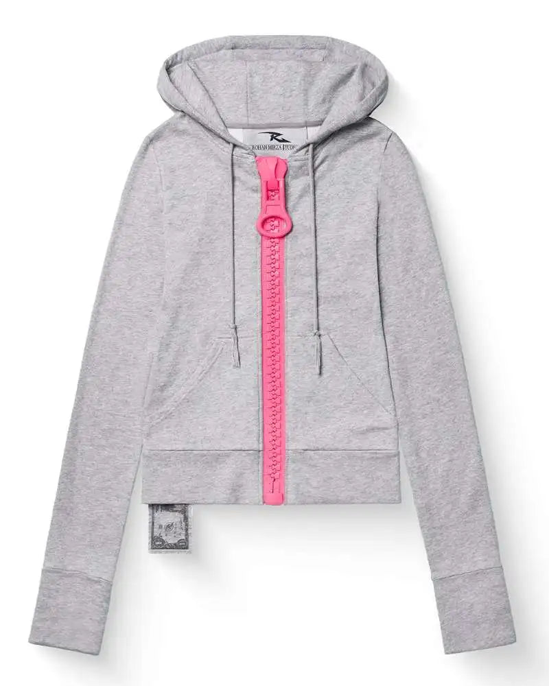 American fashion trend solid color oversized hoodie women's Y2K street Harajuku loose oversized zipper multi pocket hoodie