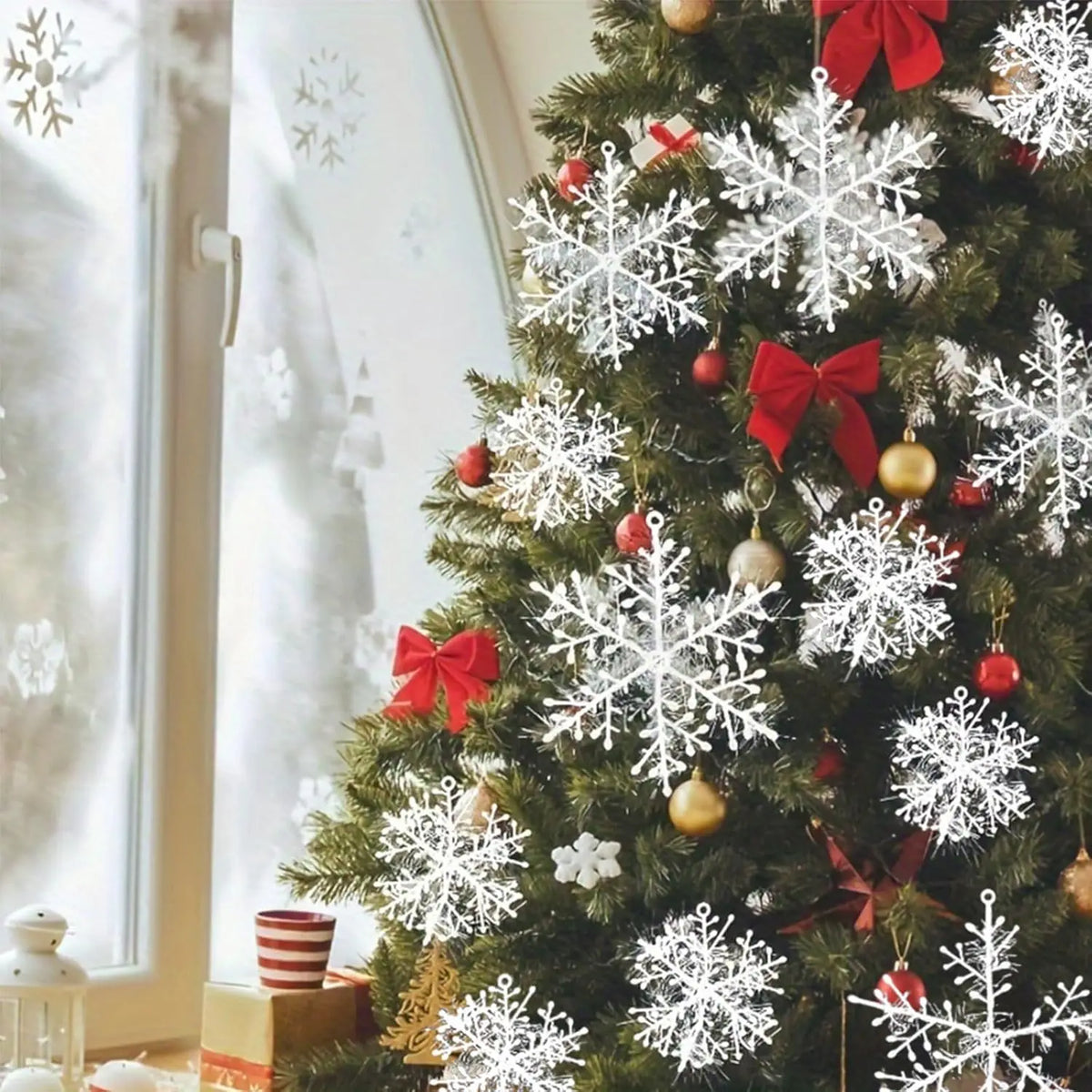 6Pcs White Snowflake Christmas Decoration Snowflake Xmas Tree Pendant Ornament for Home Decor New Year Party DIY Gifts Accessory