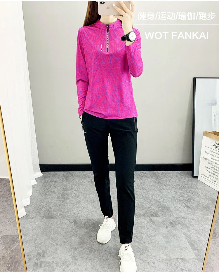 Outdoor Running Long Sleeve T-shirt Women Hiking Breathable Sport Sweatshirt Elasticity Camping Mom Quick Dry Fashion Print Top