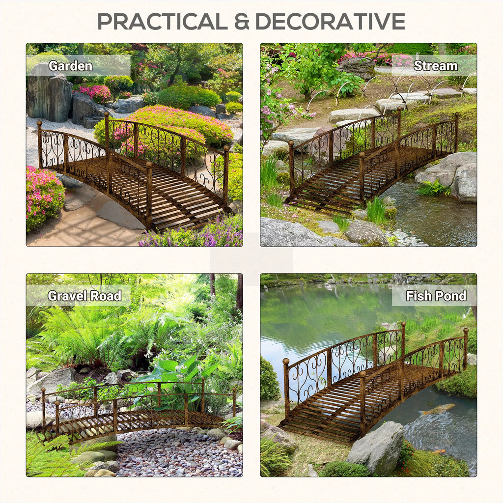 7' Metal Arch Garden Bridge with Siderails