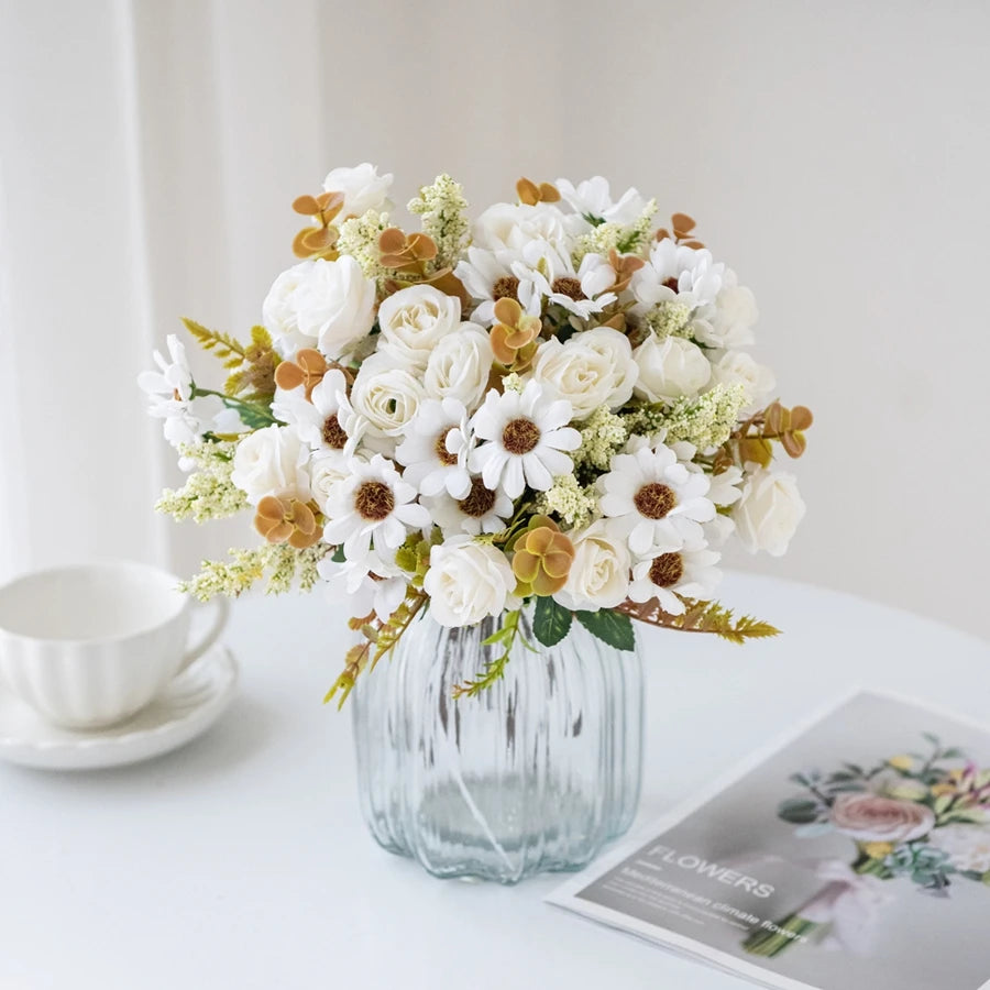 2/4pcs Artificial Flowers Roses Silk Wedding Home Room Table Vase Fillers Festival Outdoor Garden Couryard Decor Bridal Bouquets