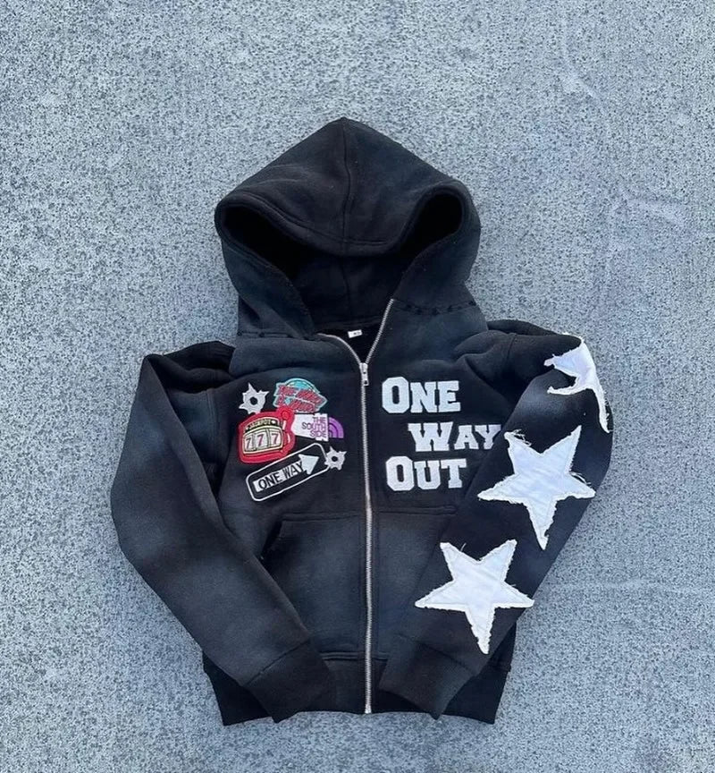 New retro punk oversized men hoodie sweatshirt Harajuku hip-hop high street pattern zipper sweatshirt men and women Y2K