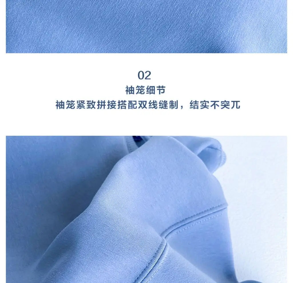 600G Pure Cotton Plush Thickened Sweatshirt Thin Plush Heavyweight Solid Round Neck Sweater Autumn Winter Warm Sweater