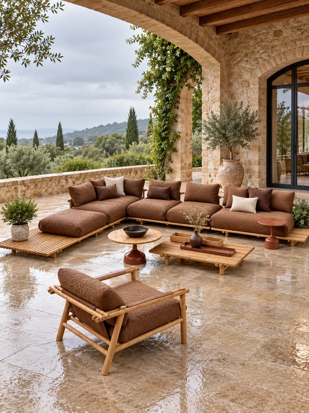 Weather Luxury Teak Frame PE Rattan Waterproof Sofa Set