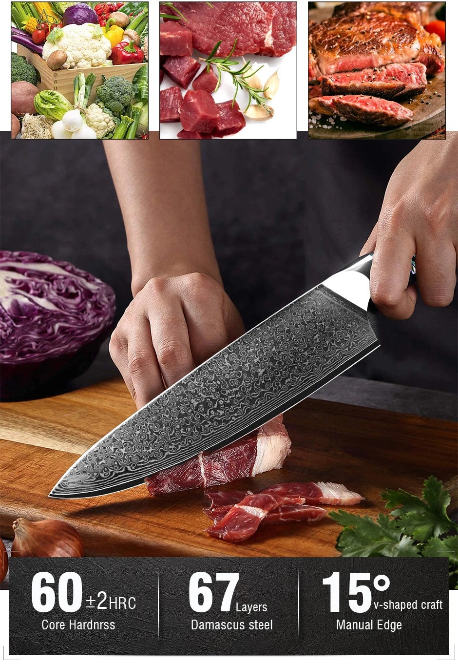 Damascus Knife Chef Knife Japanes VG10 67 Layer Steel Cleaver Paring Bread Knife Lasting Sharp Abalone Shell Handle Kitchen Gift