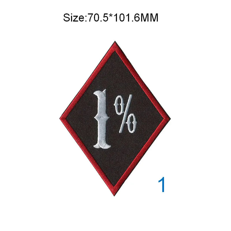One Percent 70.5MM Wide Rhombus Embroidered Patches Rockers for Motorcycle Clubs Iron on or Sew on Backing of Jacket