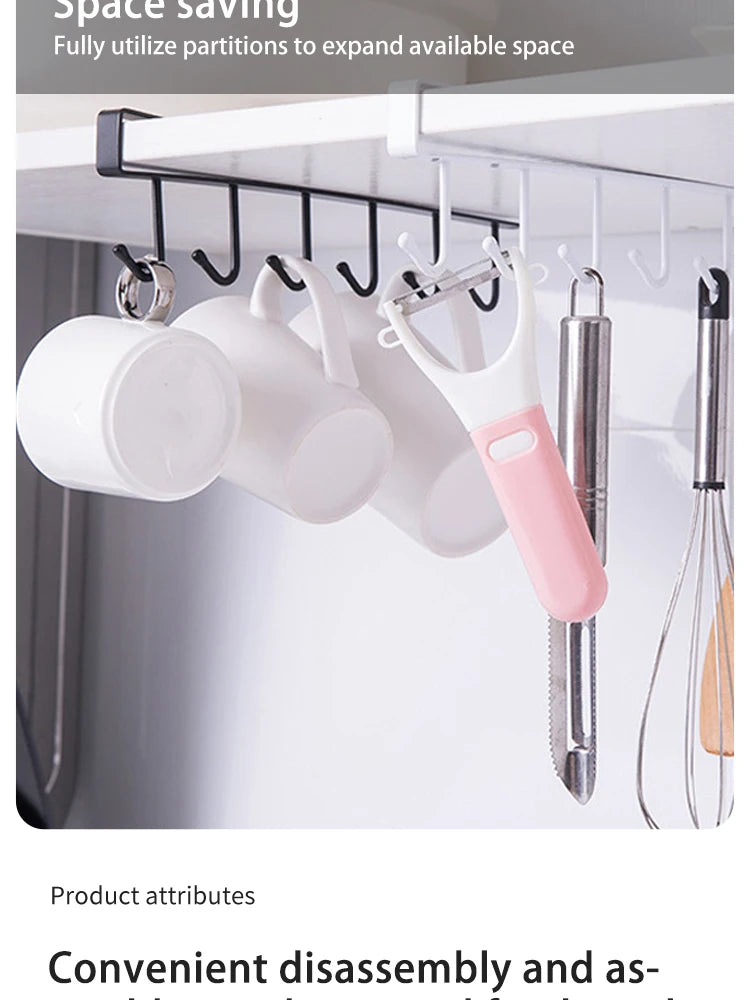 1/2pcs 6 Hook Coffee Cup Mug Holder Black White Hooks Shelf Multifunction Kitchen Cabinet Sundries Organizer Storage Hanger