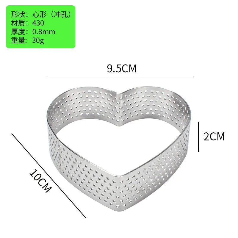10PCS Stainless Steel Perforated Heart Shape Tart Ring for Baking Fruit Tartet Mousse Pancake Doughnuts DIY Home Baking Tools