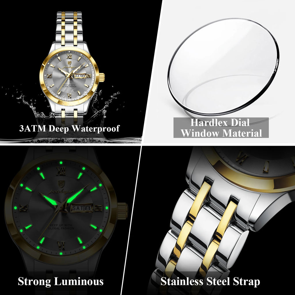 POEDAGAR Luxury Fashion Woman Watch Luminous Waterproof Stainless Steel