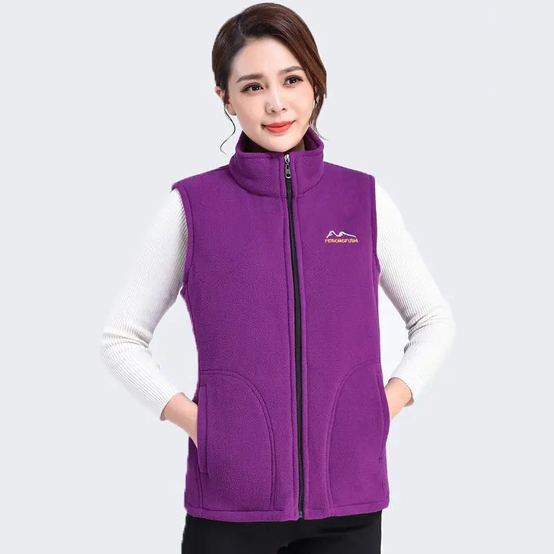 Autumn Winter Fleece Vest Women Stand Collar Zipper Sweatshirt Sleeveless Cardigan Warm Waistcoat Solid Tankcoat Women Clothing