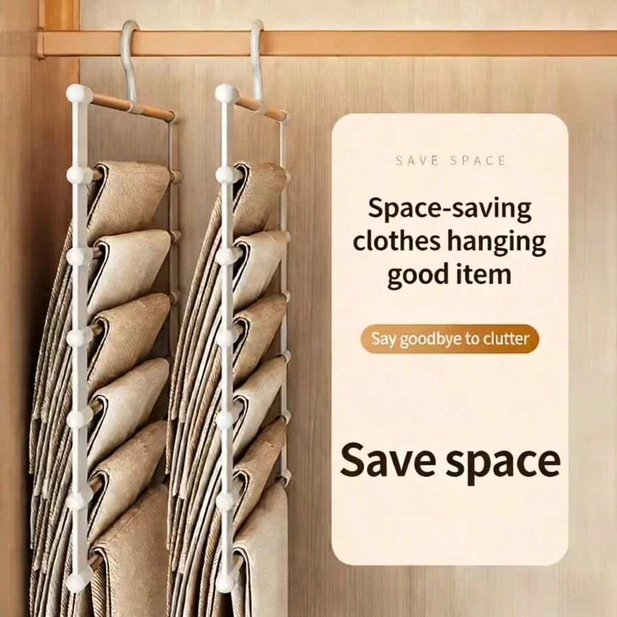 4Pcs Foldable 7‑Layer Plastic Pants Hanger Non Slip Wardrobe Storage Rack Space Saving Organizer For Jeans Leggings Scarves Clothes