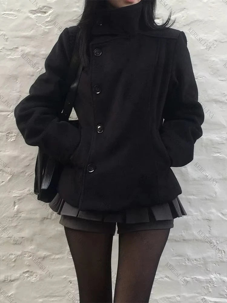 Street Autumn/Winter Solid Color Women's Turtleneck Coat Y2K Hip-Hop