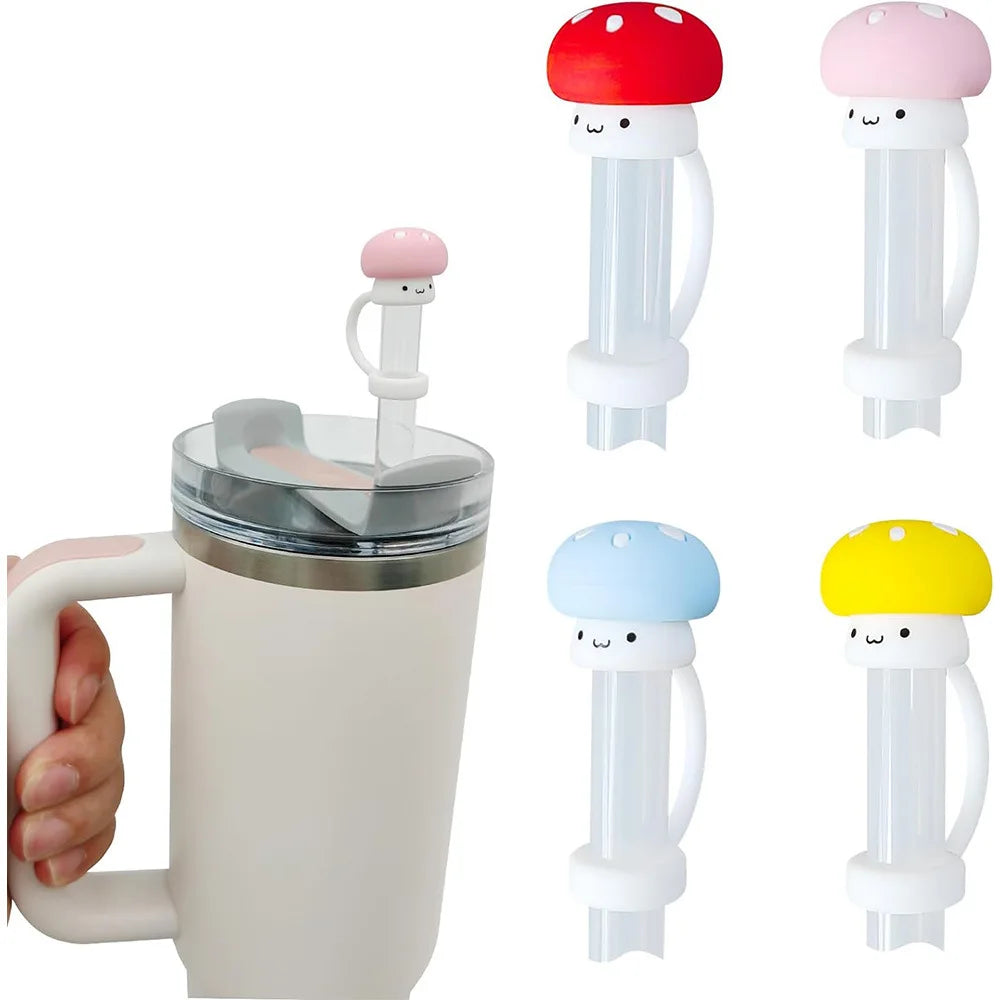 3D Cute mushroom Silicone Straw Covers For Stanley Water Glass Bottle Drinking Dust Cap Straw Tip Cover Cup Accessories For 10mm