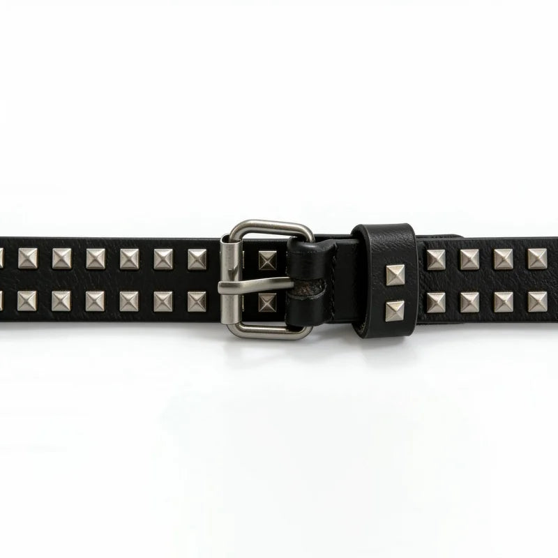 Fashion Square Bead Rivet Belt Metal Pyramid Belt Men and Women