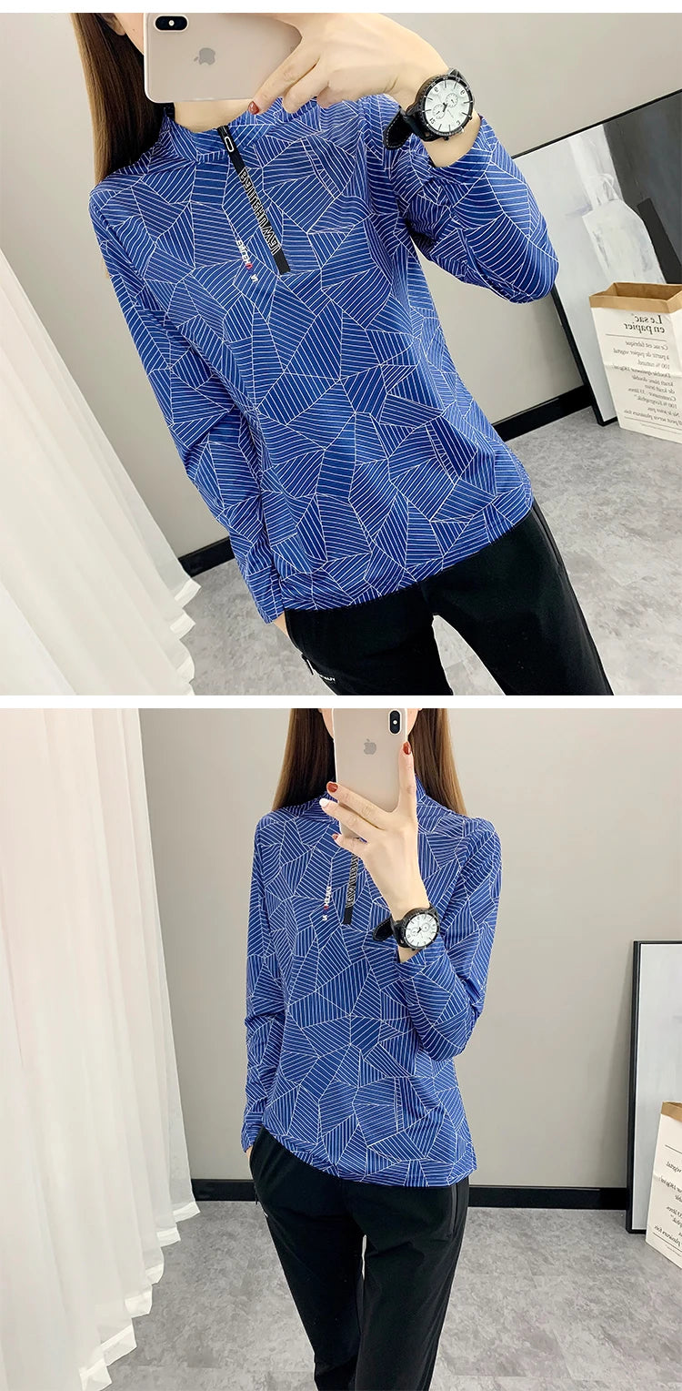 Outdoor Running Long Sleeve T-shirt Women Hiking Breathable Sport Sweatshirt Elasticity Camping Mom Quick Dry Fashion Print Top