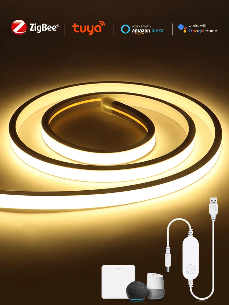 ZigBee Wifi COB LED Strip Smart Tuya Alexa Lights USB 5V Dimmable Neon LED Tape With LED Dimmer Controller Room Kitchen Decor