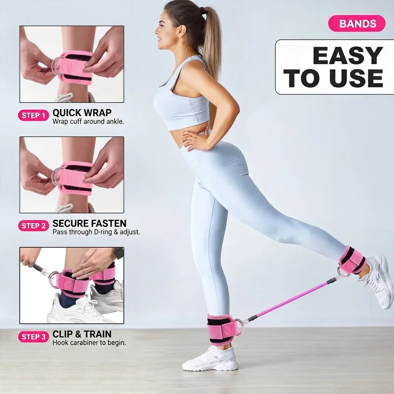 Ankle Resistance Bands with Secure Hold Slip-Proof Cuffs