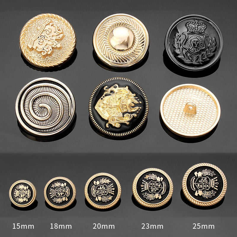 Vintage Gold Black Round Metal Shank Buttons for Diy Craft Handmade Clothing Coat Suit Sweater Scrapbooking Sewing Supplies