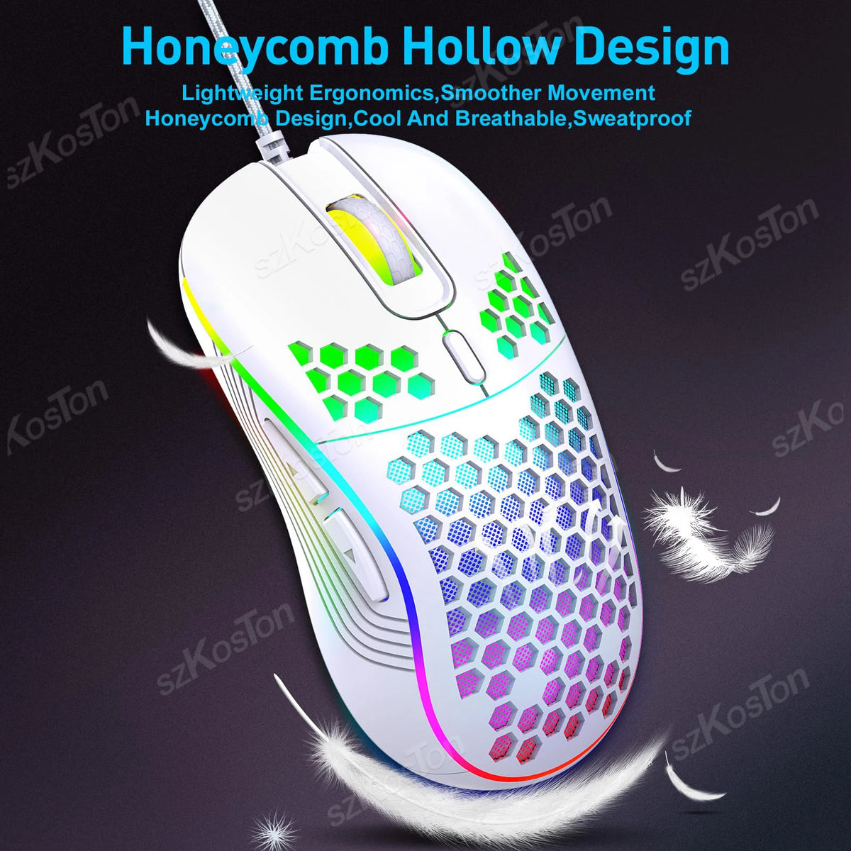 Honeycomb Wired RGB Gaming Mouse, 7200 DPI