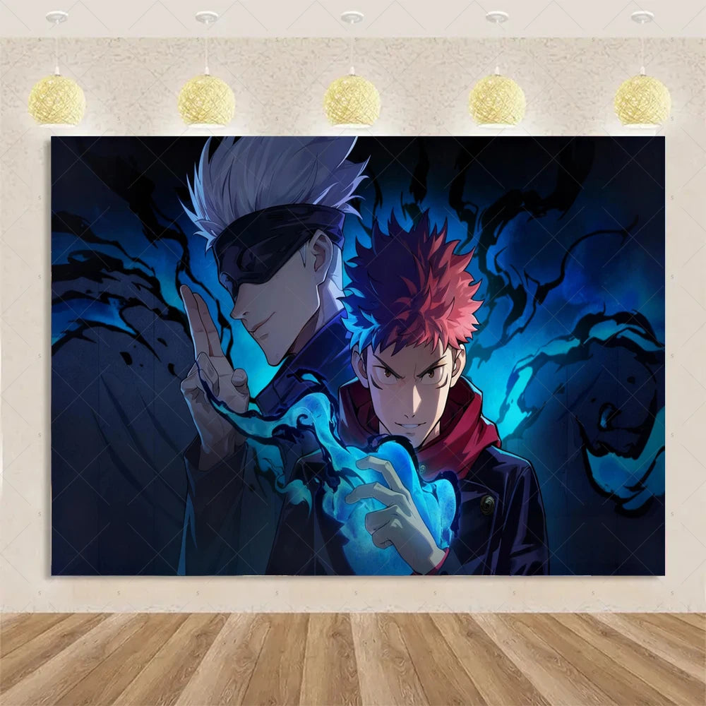 Jujutsu Kaisen Theme Background Birthday Party Decorations Anime Character Gojo Satoru Backdrop Kids Poster Photography props