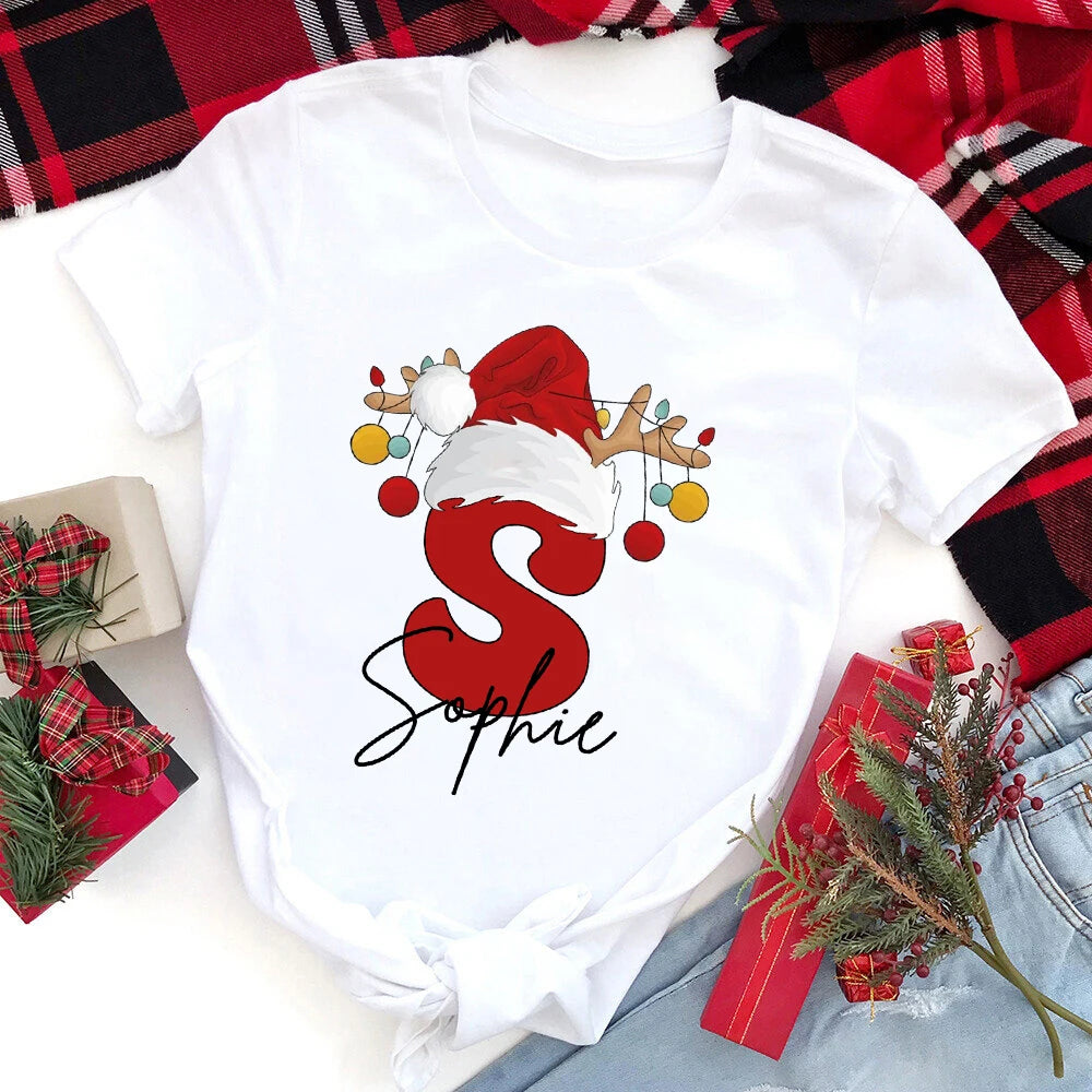 Personalized Christmas Family Matching Outfit Letter with Name T-shirt