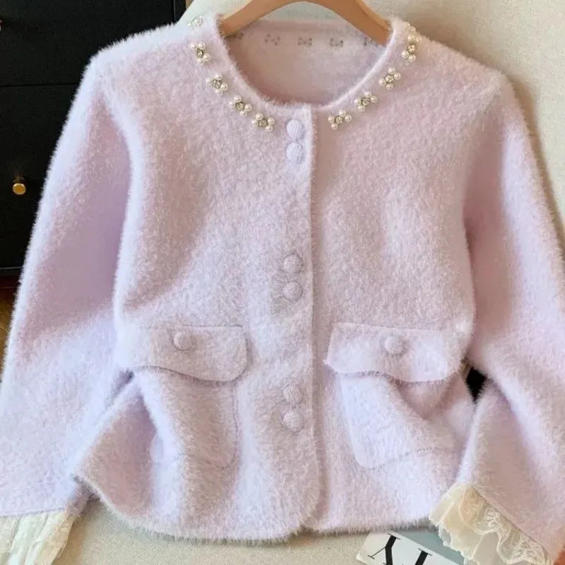 Autumn Winter 2026 Imitation Mink Velvet Loose Women's Knitting Cardigan Sweater Coat Be All-match Casual Ladies Sweater Jacket