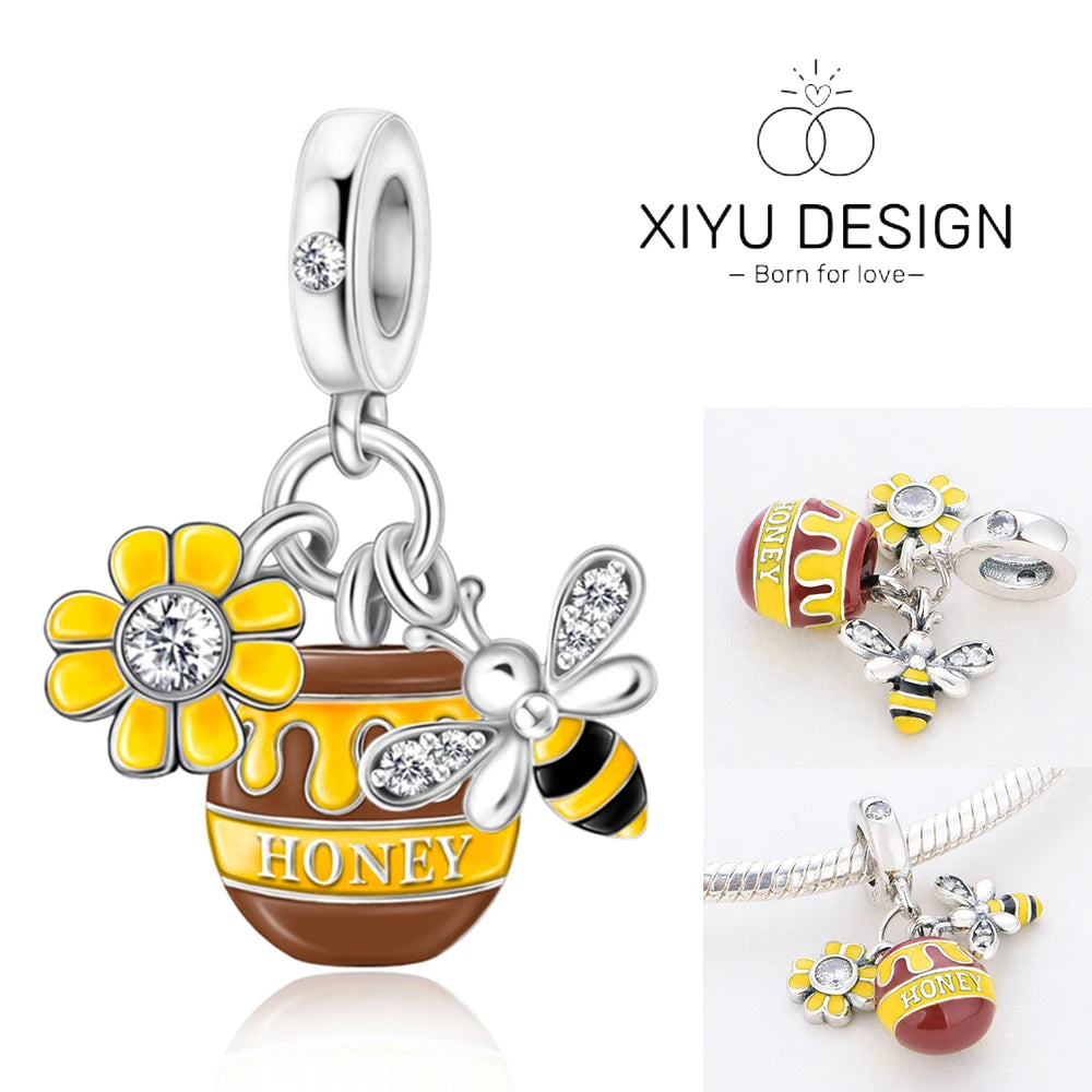 Cute Pet Series Capybara Couples Charms Eat Fruit Beads Fit DIY 925 Silver Bracelet Necklace Women Anniversary Jewelry Gift