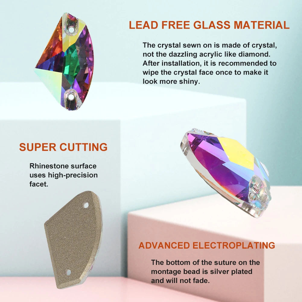 YHB Top Quality Galactic Axe Glass Crystal AB Moonlight Sewing Stones Flatback Sew on Rhinestones For Garment Clothes Bags