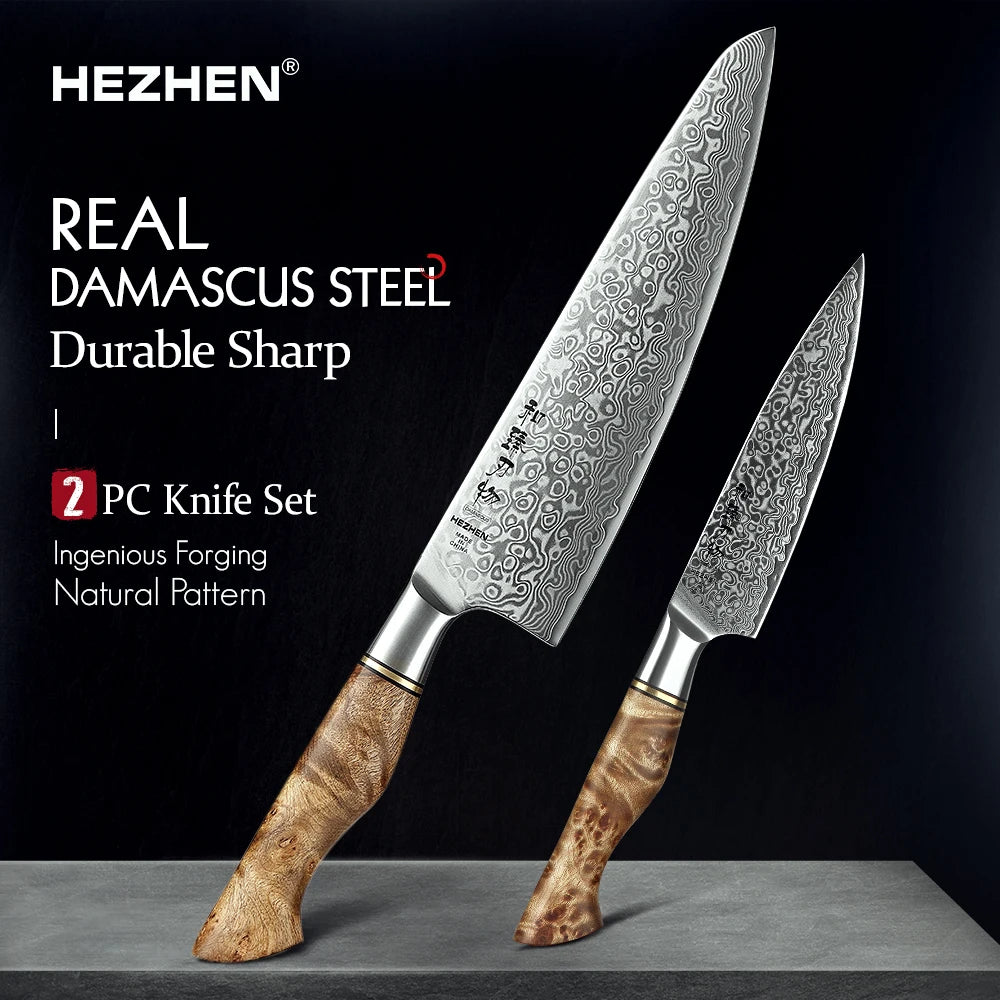 HEZHEN 1-2PC Knife Set Professional Damascus Steel Utility Chef Knife For Meat Japanese Cook Kitchen Knife