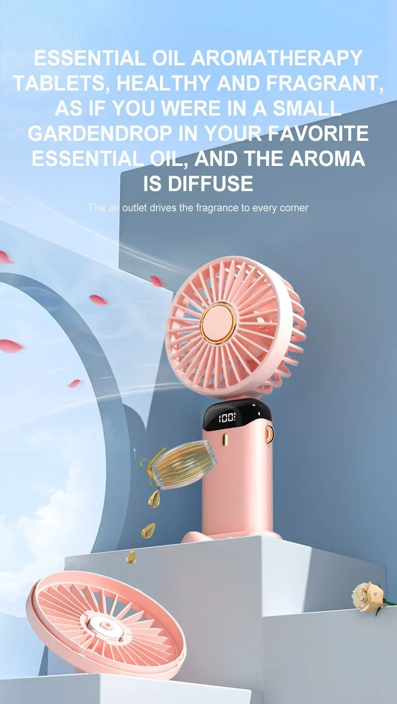Portable Neck Fan with LED Display & Phone Stand – 1800mAh Rechargeable