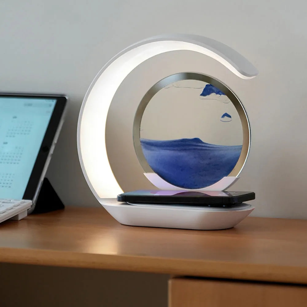 15W Wireless Charger with Quicksand Painting Night Lamp Table Top Decoration Fast Charging Station for iphone 16 Pro Max Charger