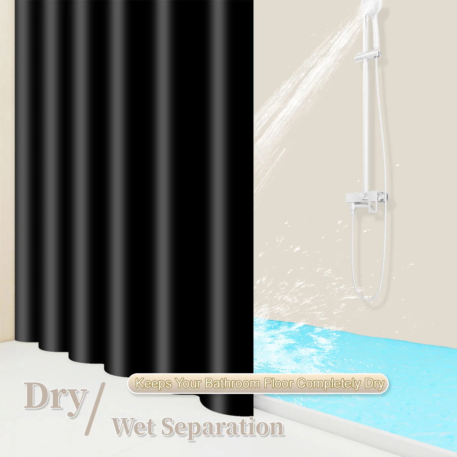 1pc Minimalist Black Shower Curtains, Basic soild-color waterproof bathroom accessories