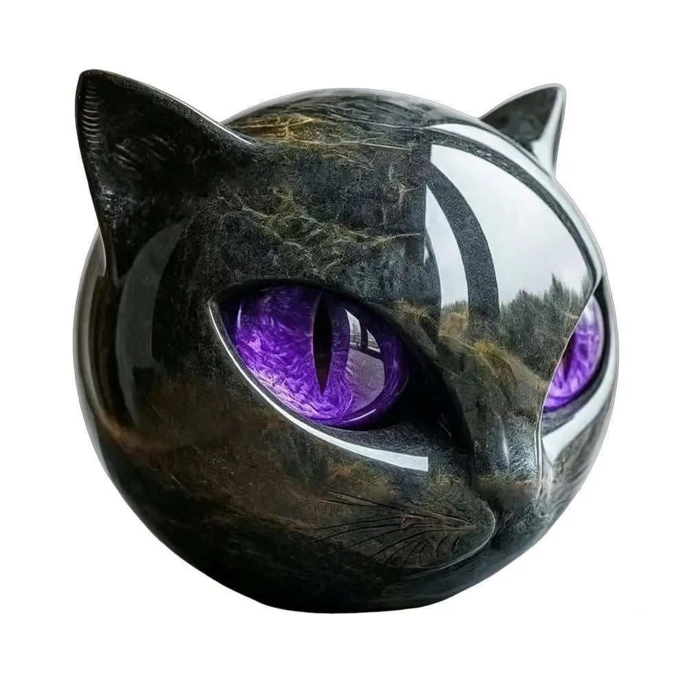 Black Cat Head  - Luxury Resin Figurine with Various Pupil Colors, Marble Texture Cat Statue for Office Desk Decor, Unique Gift