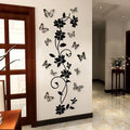 2024 New 3D Butterfly Wall Stickers  Black Flower Rattan Living Room Background Room Wall Stickers Dark Style 38*43cm Home Decor