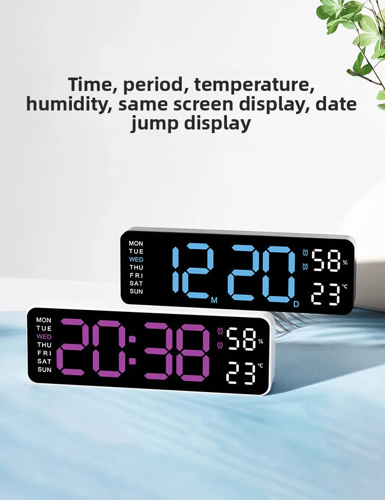 Hot 9 Inch Large Digital Wall Clock USB Powered TEMP Humidity Week Auto Dimmer DST Table Clock 12/24H Electronic LED Alarm Clock