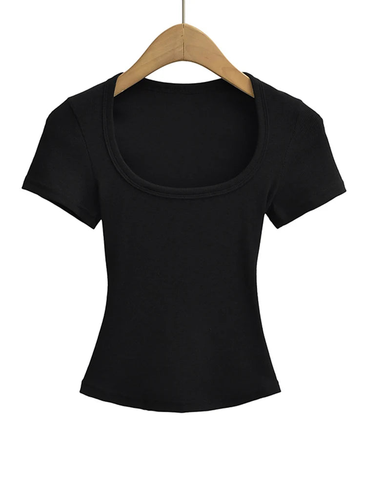 Square Collar High Stretch Summer Crop Tops Women Short