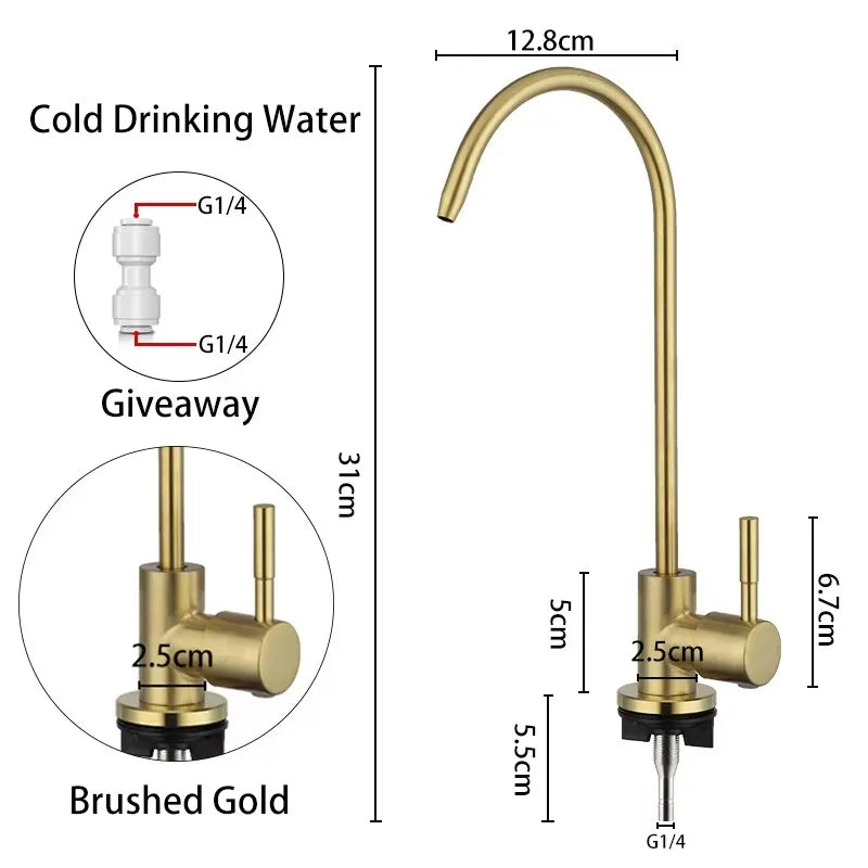 ULA 1/4"Kitchen Faucets Direct Drinking Tap Stainless Steel Water Purifier Faucet Single Cold Water Sink Faucet Filter Faucet