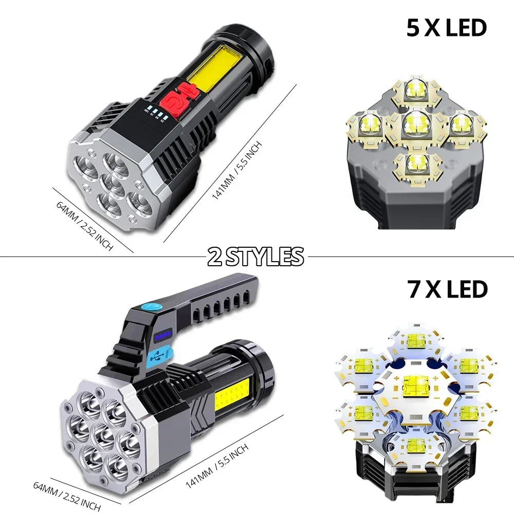 High Power Rechargeable Led Flashlights 7LED Camping Torch With
