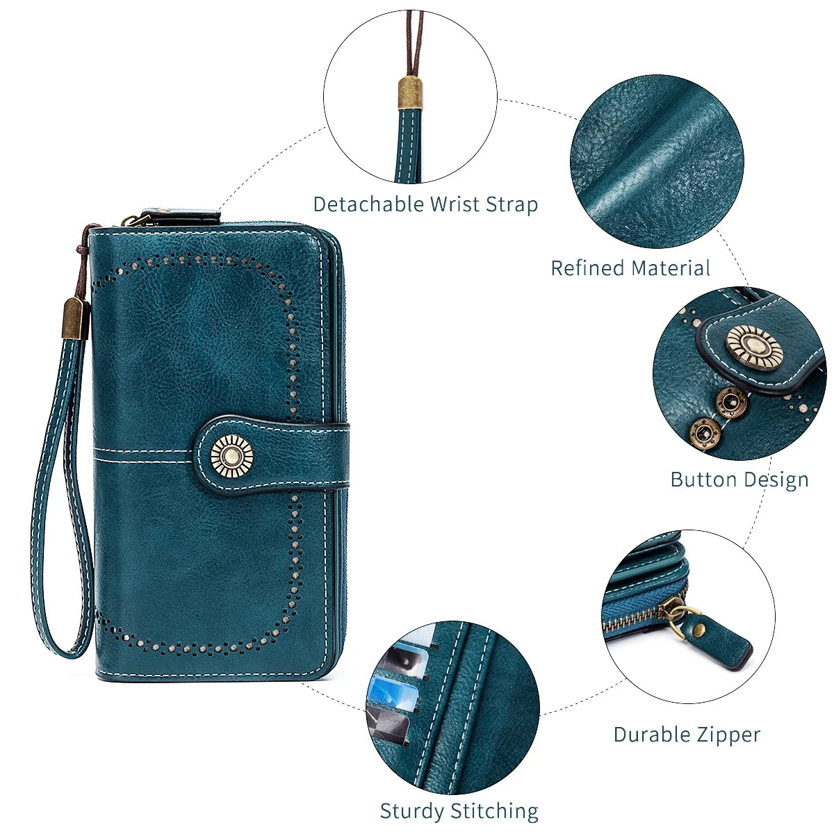 Rfid Anti-Theft Wallet for Men and Women, European and American Retro Leather Long Wallet Clutch, Oil-Waxed Leather Hollow-Out Multi-Card Slot Wallet, Large Capacity Zipper 70% off Clutch Bag, Card Holder Coin Purse Wallet Ha