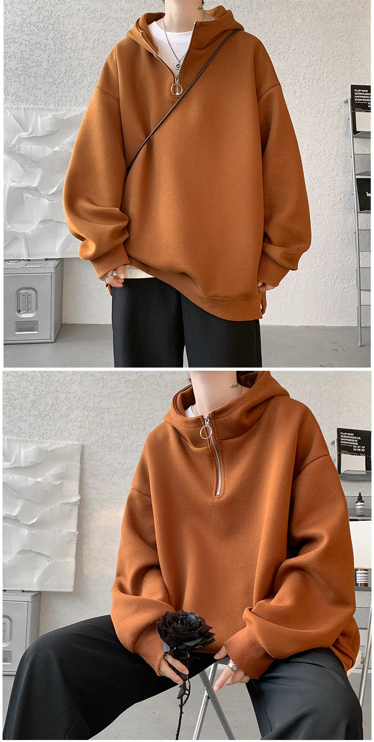 Turtleneck Hoodie Zipper Pullovers Streetwear Hip Hop Hooded Sweatshirt Men Clothing Korean Couples Harajuku Coat