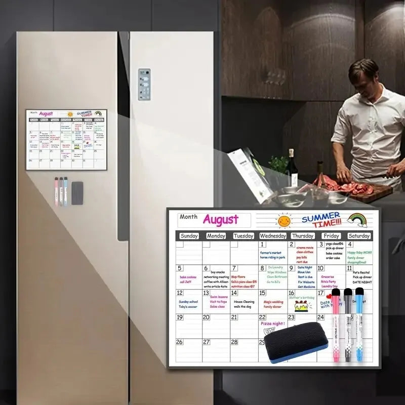 1 Set Magnetic Refrigerator Dry Erase Calendar 12" X 16" Monthly Planner Whiteboard Message Organizer For Kitchen Fridge With Fr